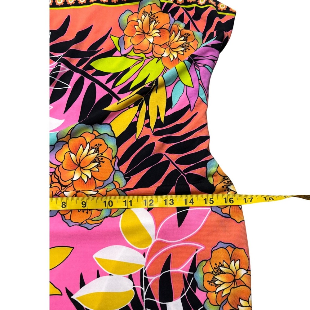 Tropical Floral Print Cache Sheath Dress Sleeveless Boat Neck 6 Pink Multi - Picture 9 of 10